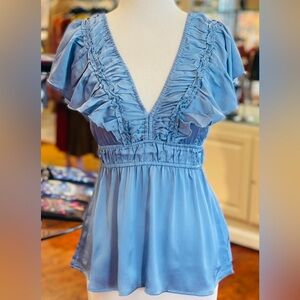 UMGEE USA women’s light blue ruffle top like satin size SMALL